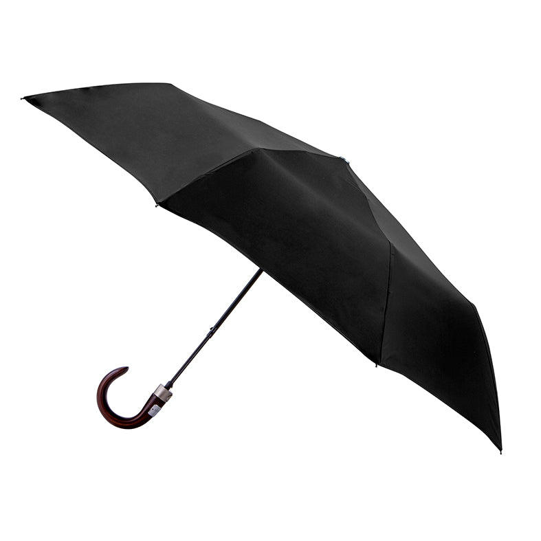 Parapluie pliant automatique | NOIR POIGNET BOIS COURBE