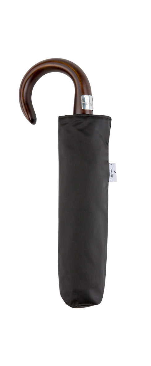 Parapluie pliant automatique | NOIR POIGNET BOIS COURBE